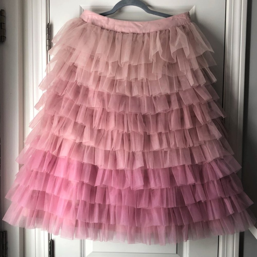 Anthropologie Pink Ombre Tiered Tulle Midi Skirt - Picture 6 of 16